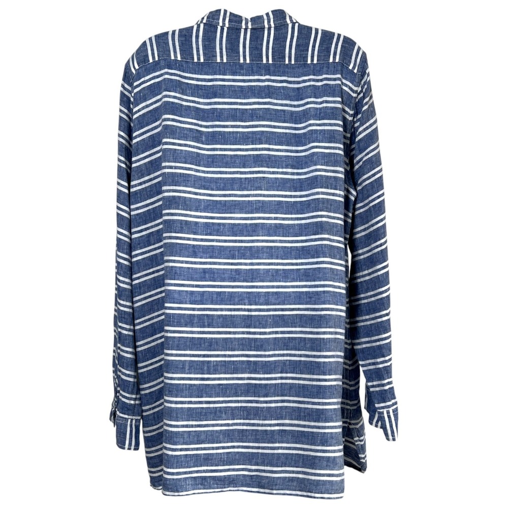 Garnet Hill Womens Easy Linen Tunic‎ Striped Size Medium Coastal Oversized Work - Picture 3 of 8